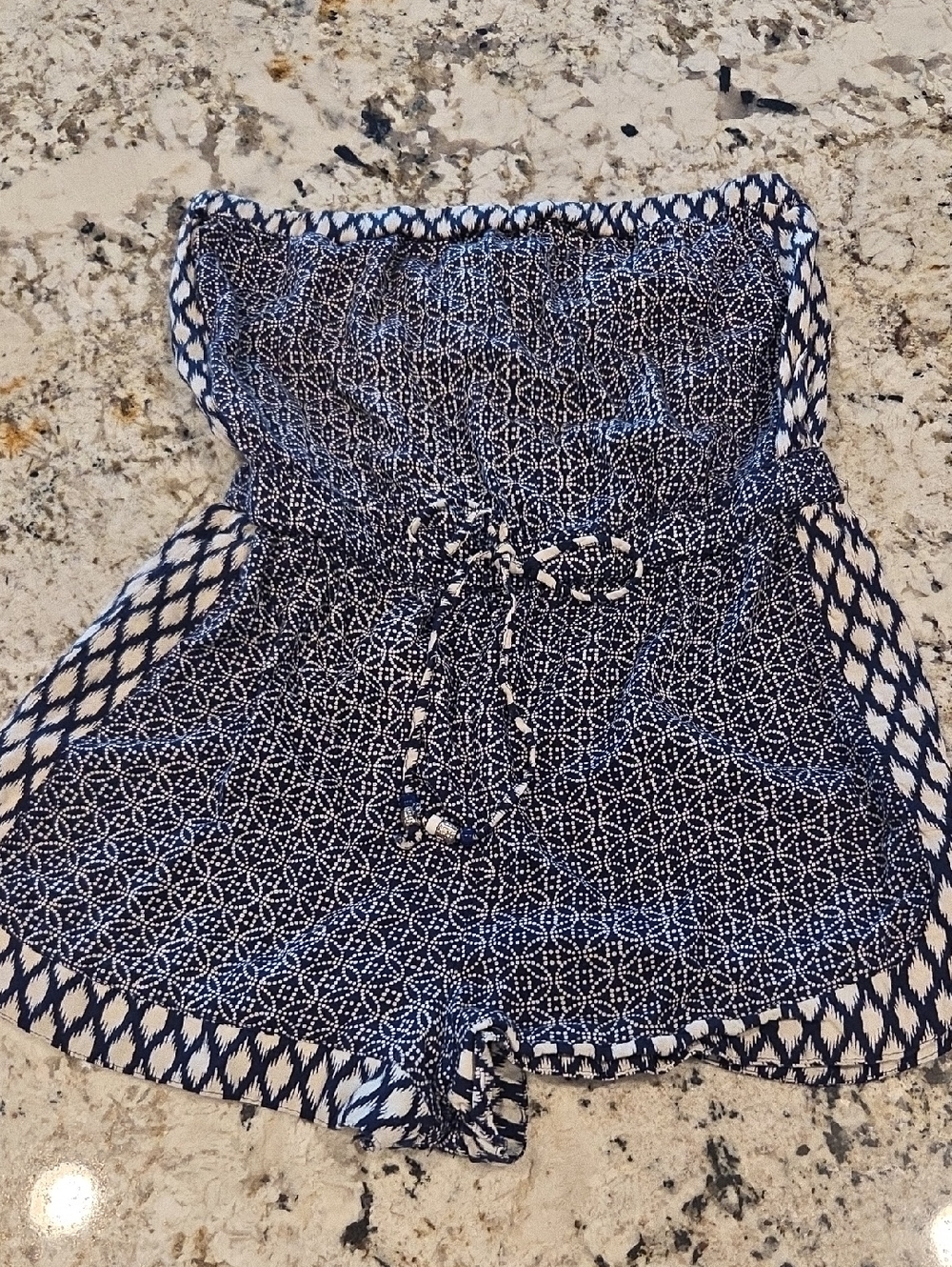 Angie Navy Blue Printed Strapless Romper Shorts Size Large ☆☆ See Description☆☆
